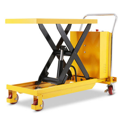 Żółty wózek hydrauliczny 500 kg 0,9 m wózek półelektryczny z nożyczkami