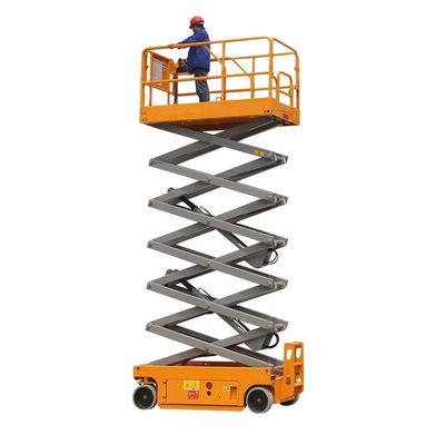 Żółty 450 kg przenośny hydrauliczny podnośnik nożyczkowy 8 m samobieżny podnośnik powietrzny